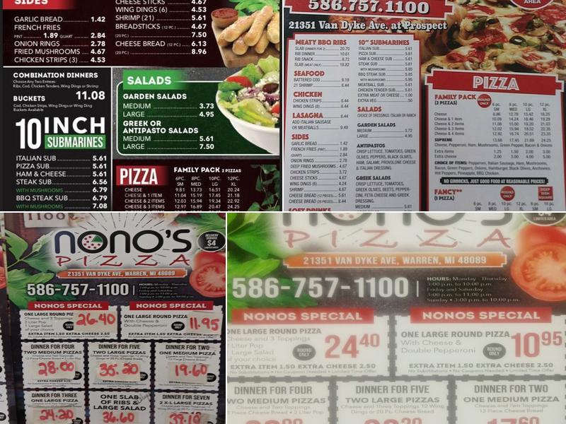 Nono's Pizza Menu