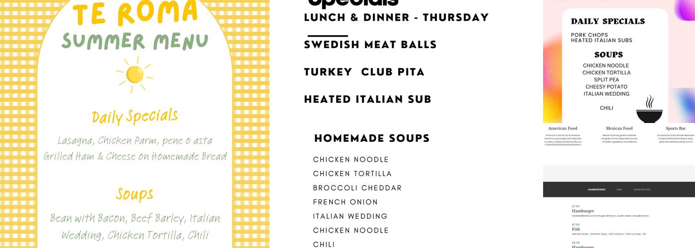 Te Roma Menu