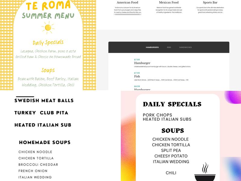 Te Roma Menu