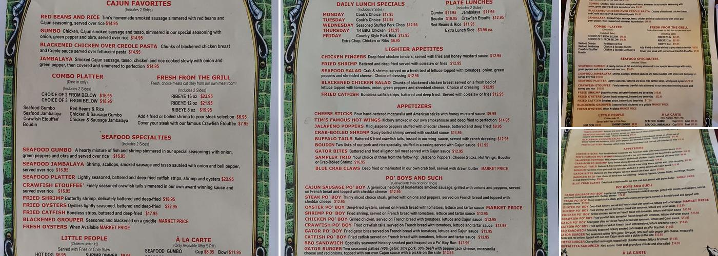 Tim's Cajun Kitchen Menu
