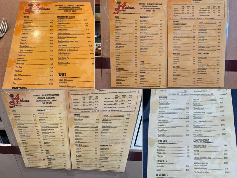 Athens Souvlaki Menu