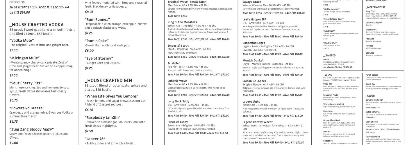 Tilted Axis Brewing Company Menu