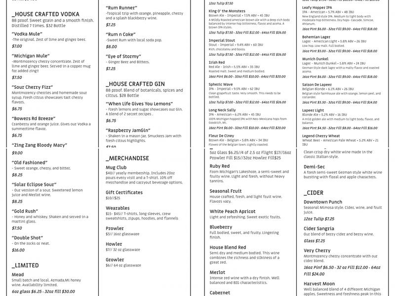 Tilted Axis Brewing Company Menu