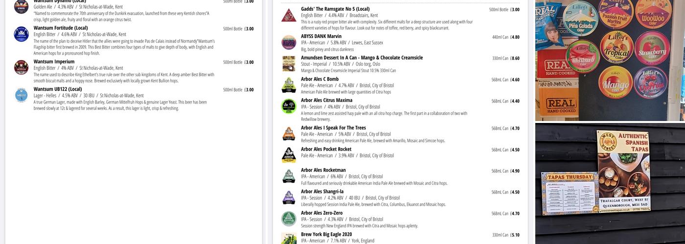 Admiral's Arm Micropub Menu