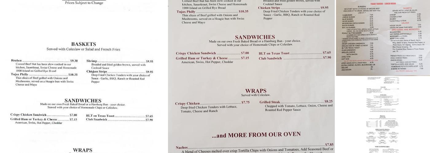 Tujax Tavern Menu