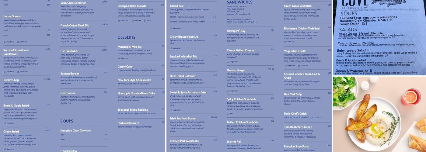Cove lakeside bistro Menu