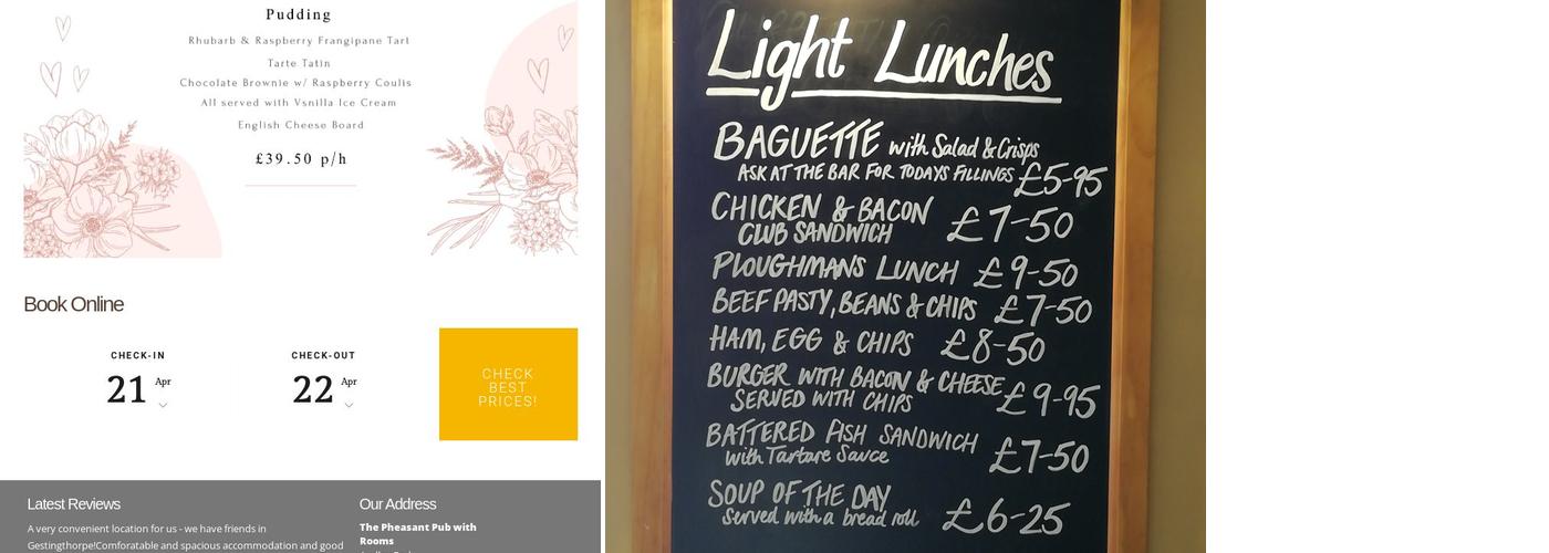 Pheasant Restaurant & Bar Halstead Menu