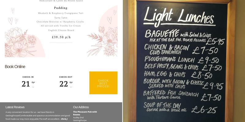 Pheasant Restaurant & Bar Halstead Menu