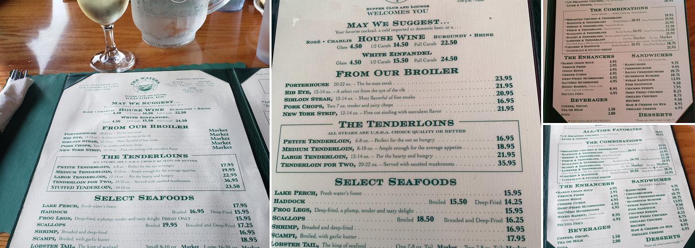 Waters Supperclub Menu