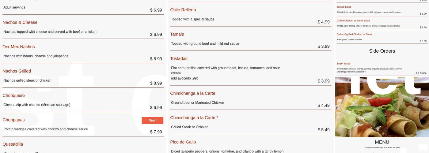 Los Tres Caminos Menu