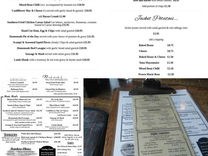 White Hart Inn Menu