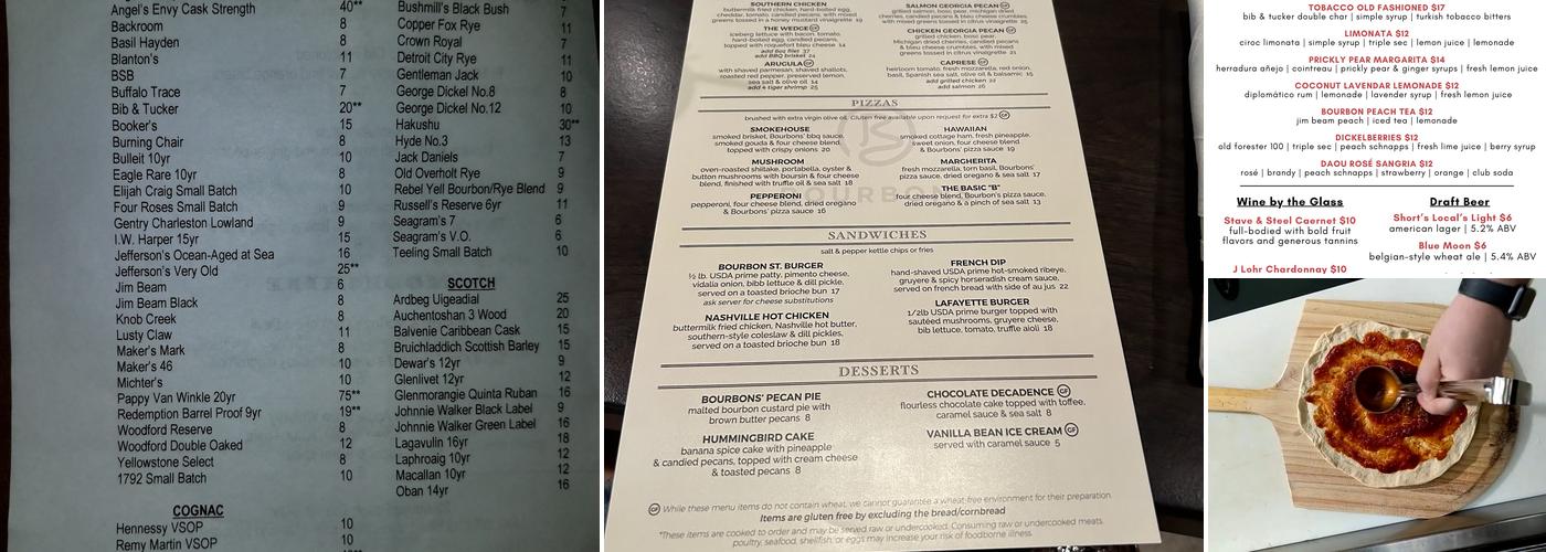 Bourbons Menu