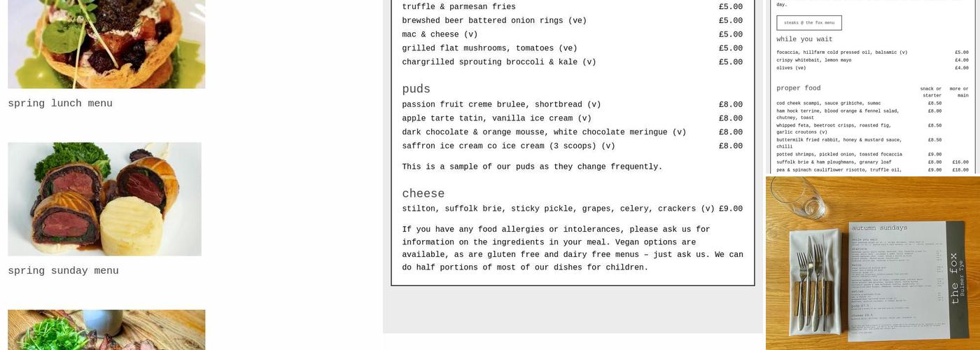 The Fox Bulmer Tye Menu
