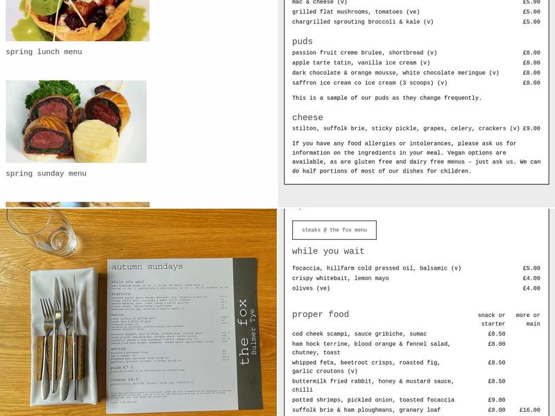 The Fox Bulmer Tye Menu