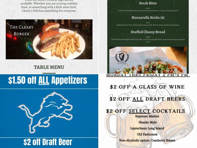 Cleary's Pub Menu