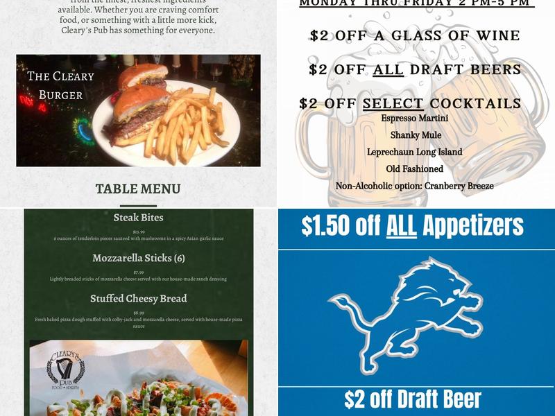 Cleary's Pub Menu