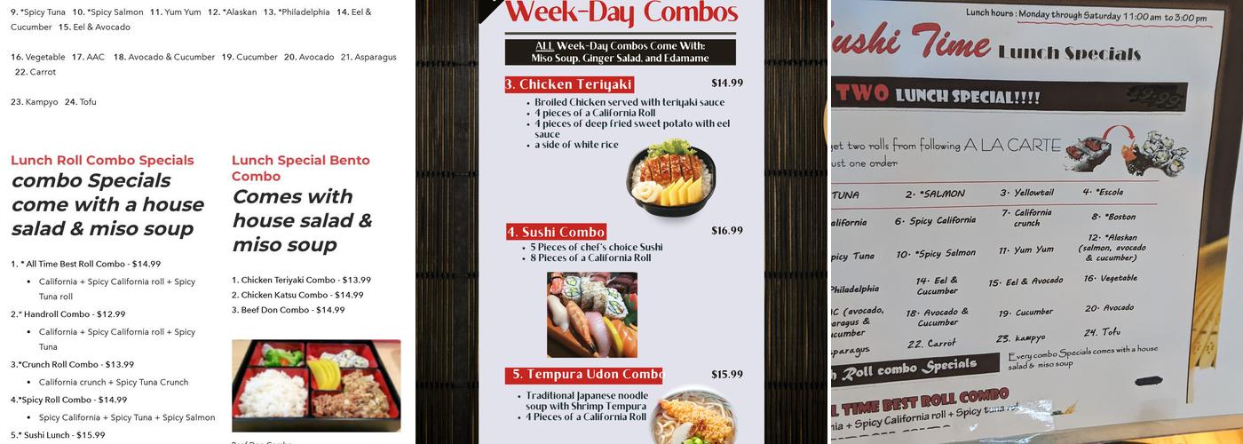 Sushi Time Menu