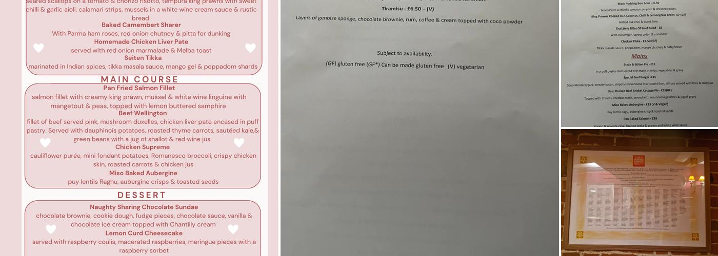 Kings Head Pebmarsh Menu