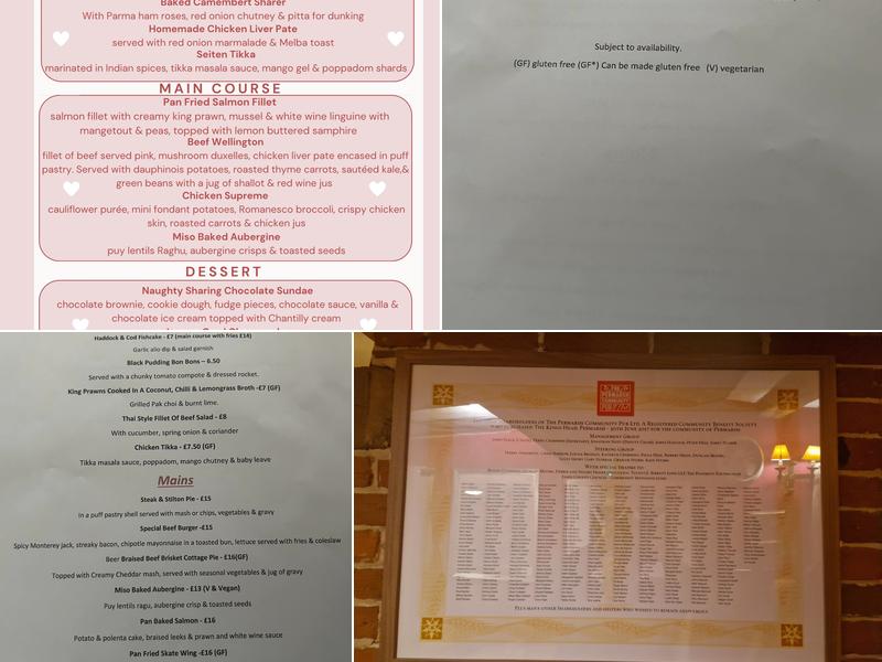 Kings Head Pebmarsh Menu