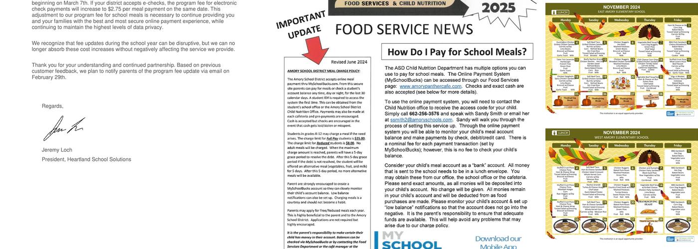 Amory Child Nutrition Menu