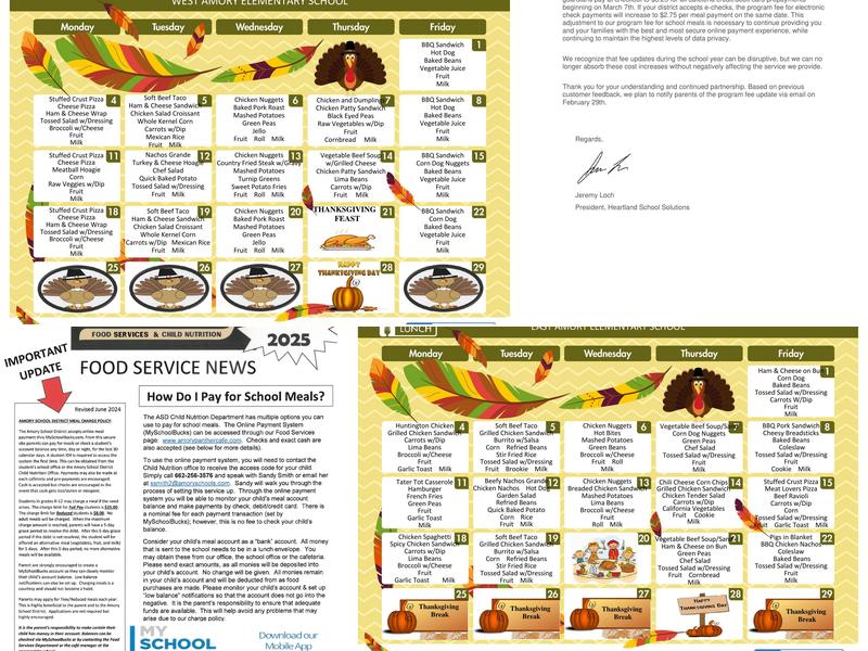 Amory Child Nutrition Menu