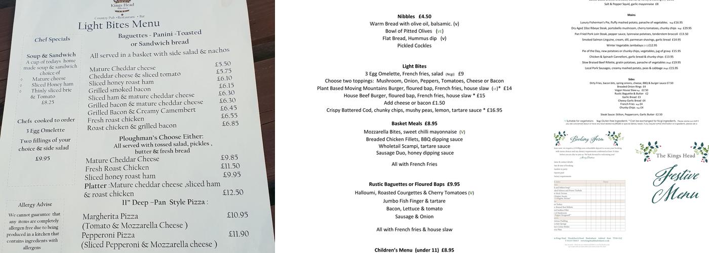 Kings Head Menu
