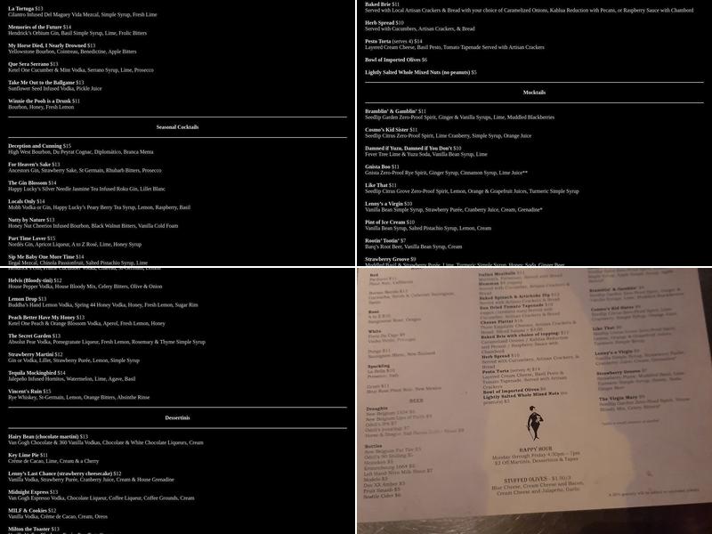 Elliot's Martini Bar Menu