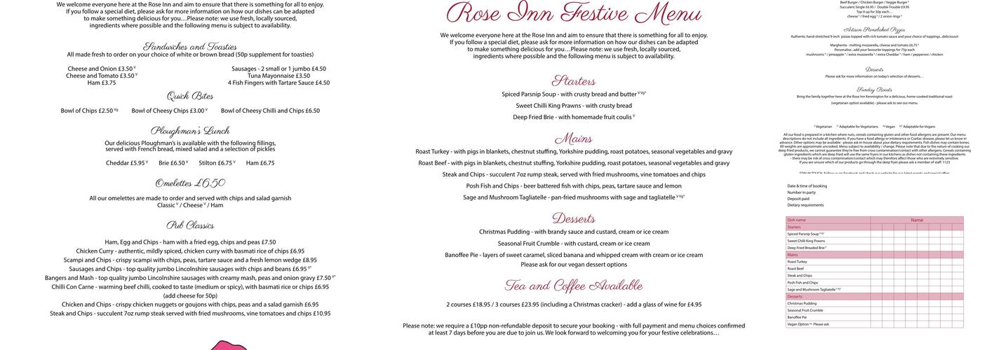 Rose Inn Menu