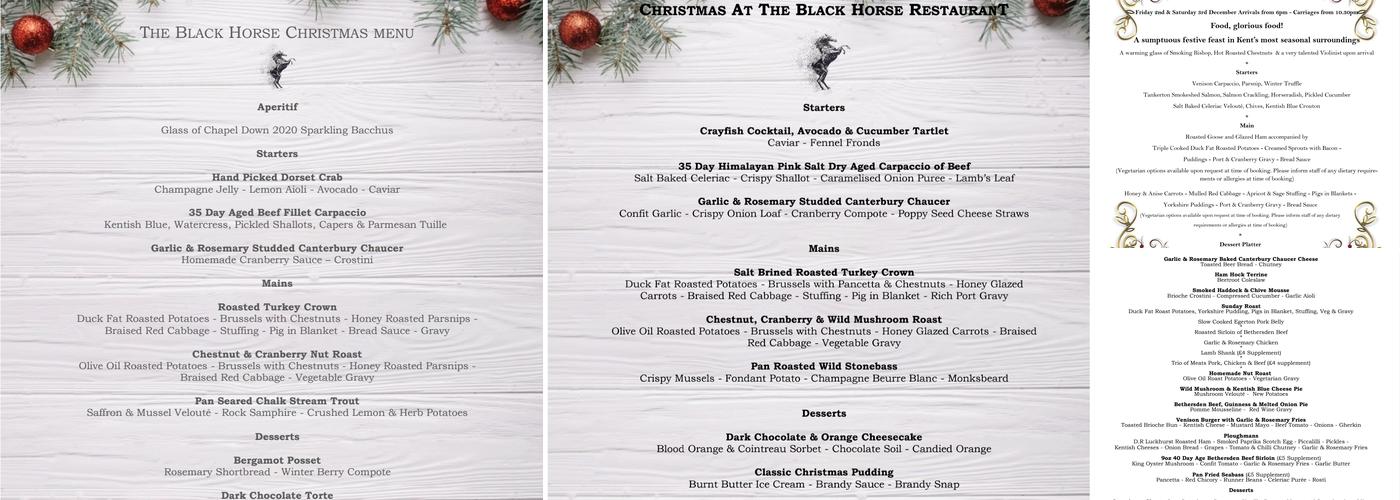 The Black Horse Restaurant, Pluckley Menu