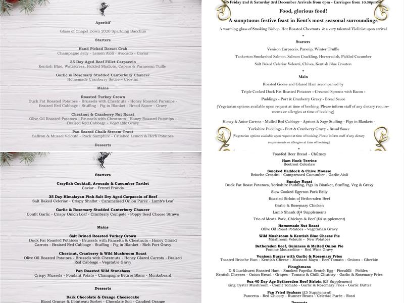 The Black Horse Restaurant, Pluckley Menu