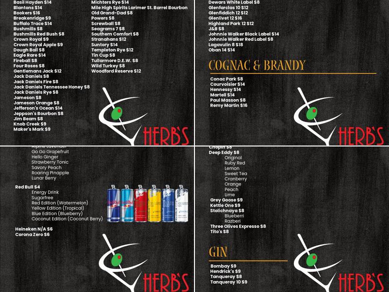 Herb's Hideout Menu