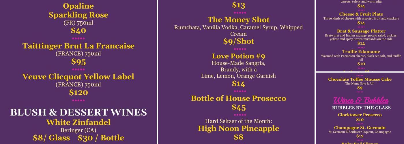 The Clocktower Cabaret Menu