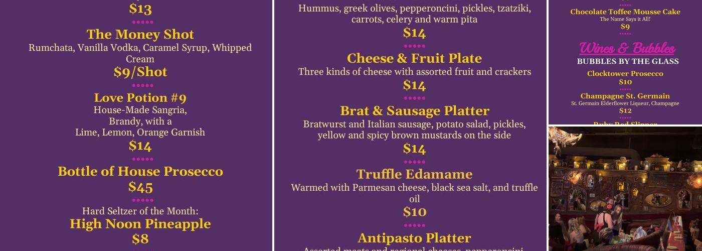 The Clocktower Cabaret Menu