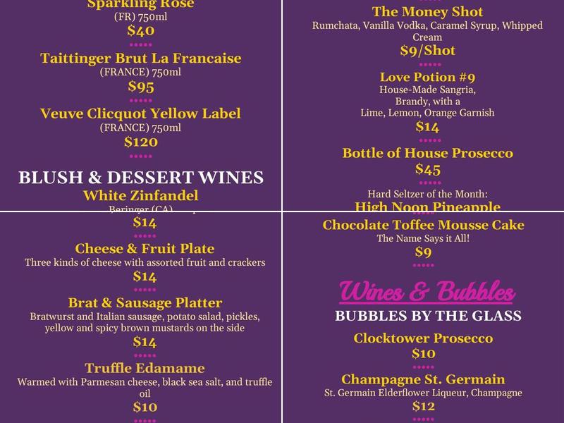 The Clocktower Cabaret Menu