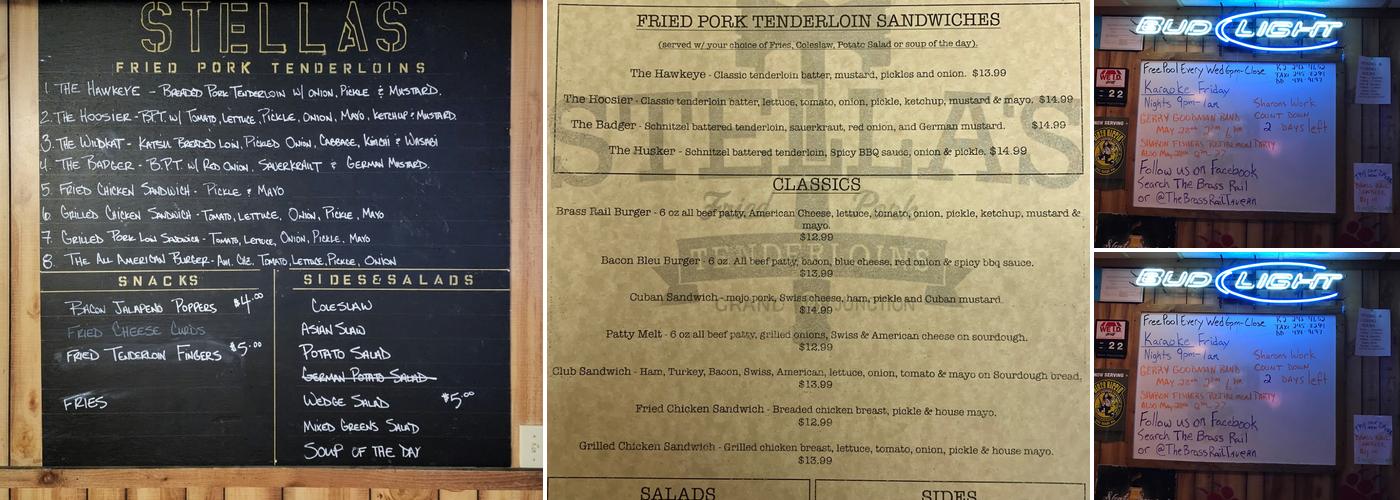 The Brass Rail Tavern Menu