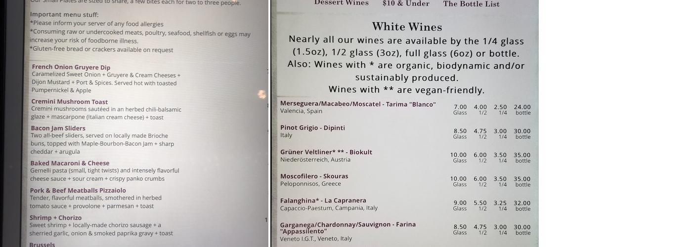 Crush Wine Bar Menu