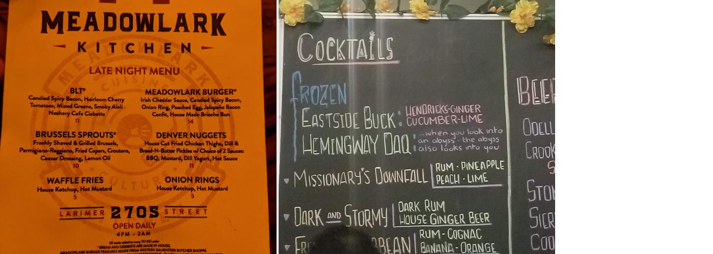 Meadowlark Bar Menu