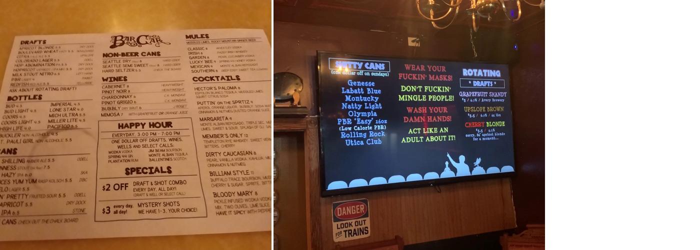 The Bar Car Menu
