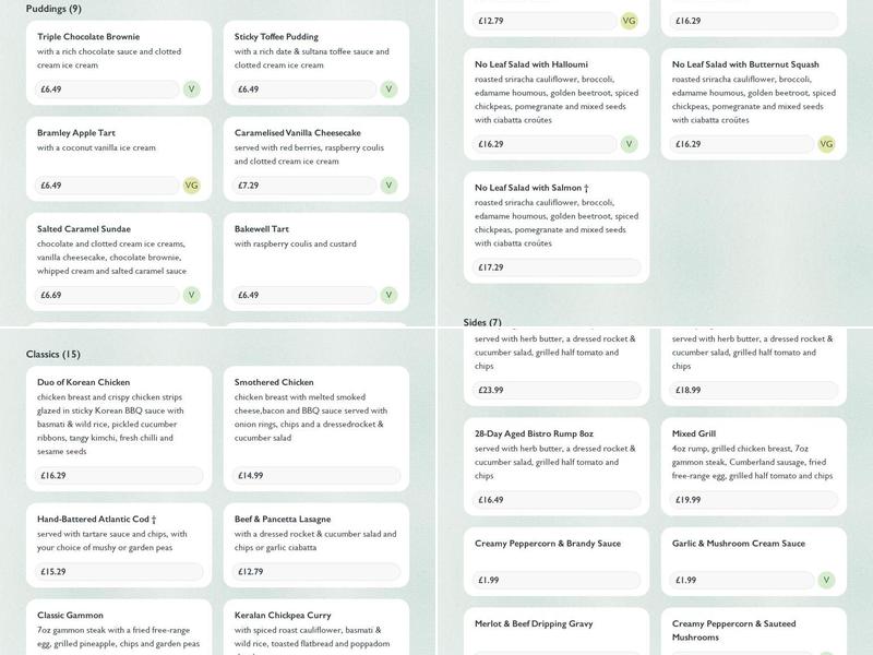 Bull Inn Hockley Menu