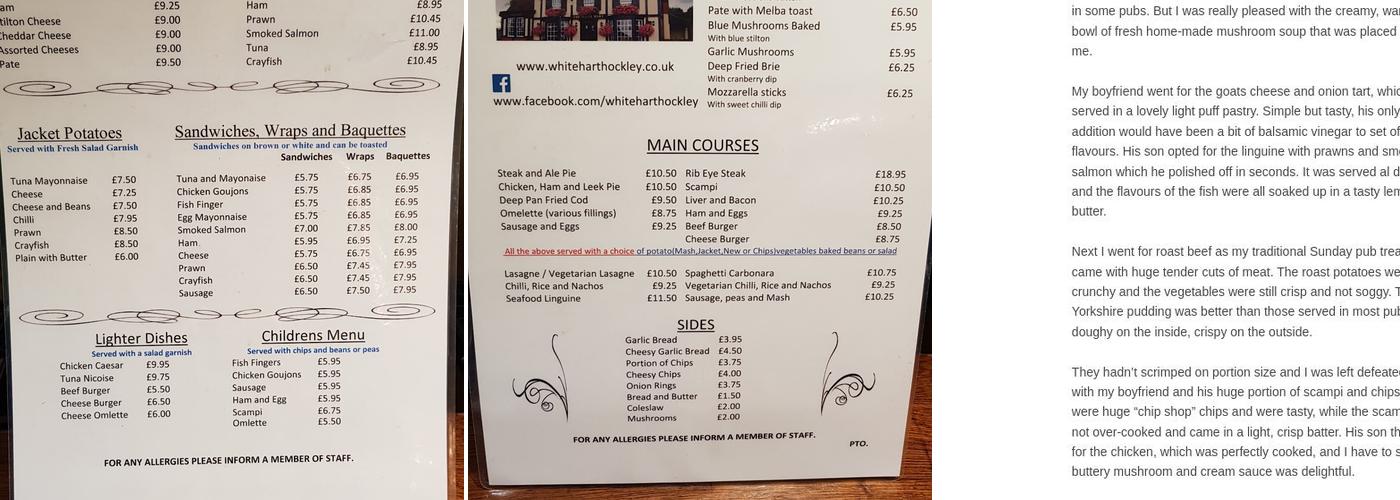 The White Hart Menu