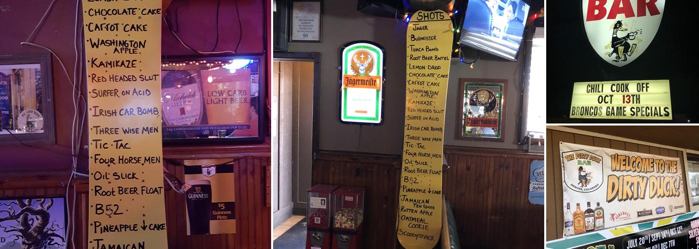 The Dirty Duck Bar Menu