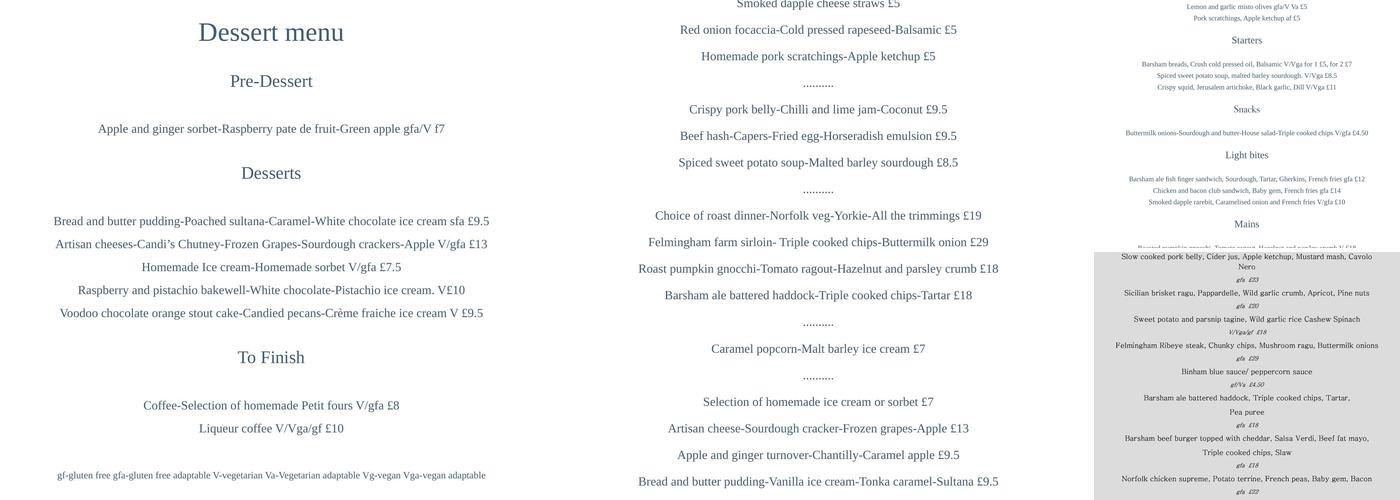 The Barsham Arms Menu