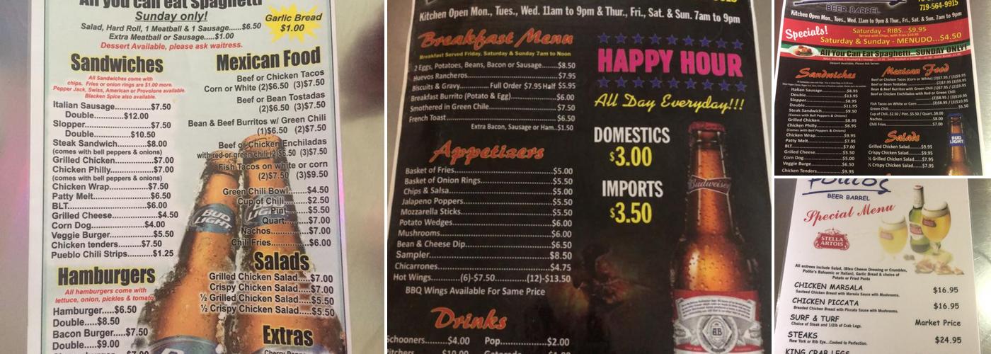 Beer Barrel Menu