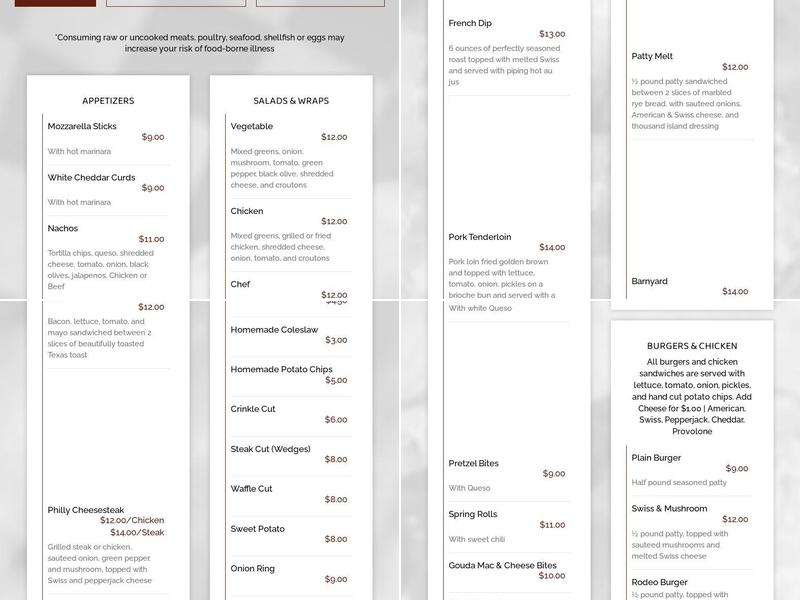 Brick Street Tavern Menu