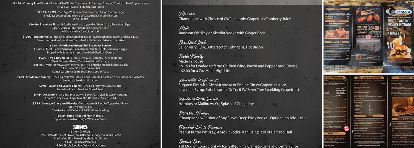 Cheapskates Action Sports Bar Menu