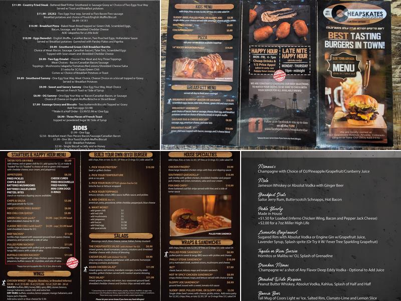 Cheapskates Action Sports Bar Menu