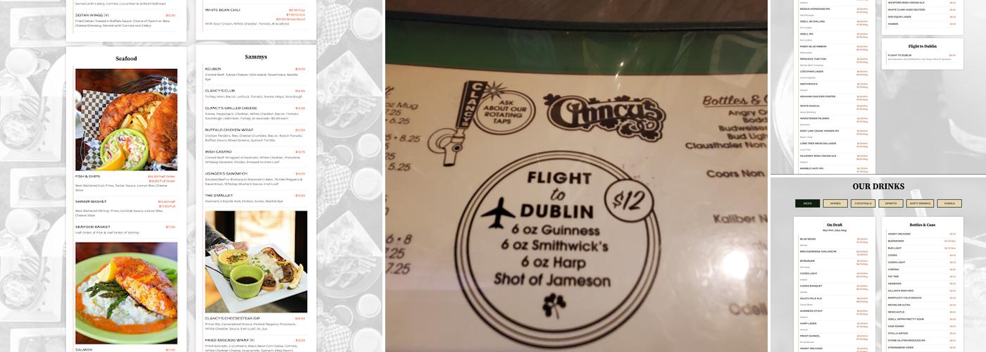 Clancy's Irish Pub Menu