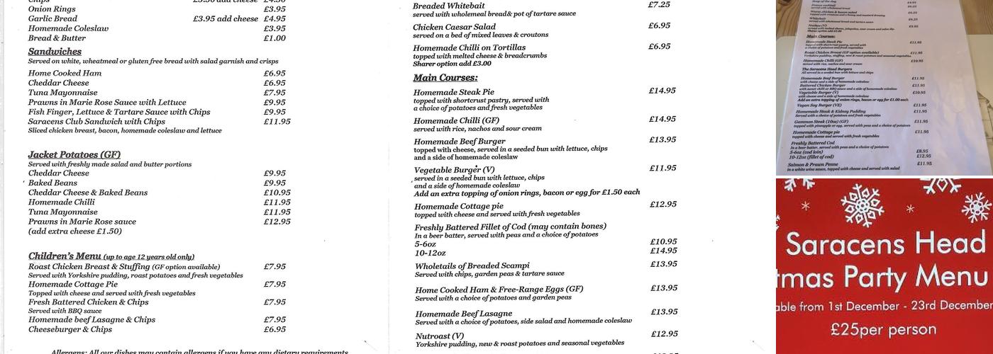 Saracens Head Newton Menu