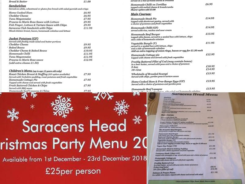 Saracens Head Newton Menu