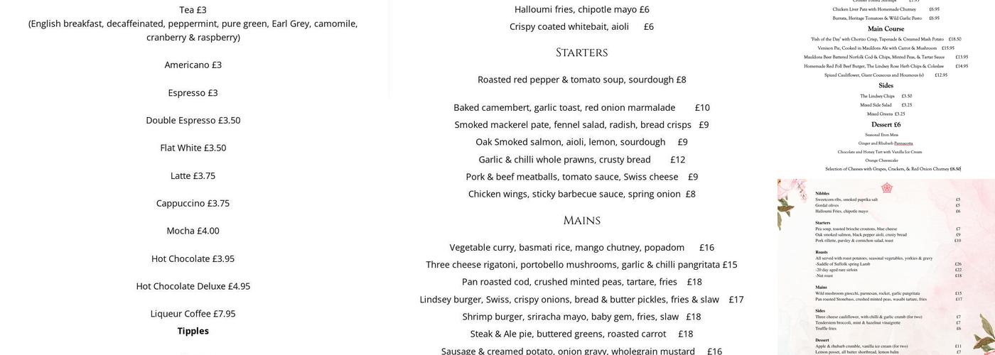 The Lindsey Rose Menu